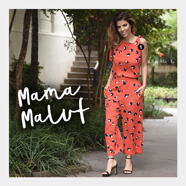 mama maluf usando macacão vermelho